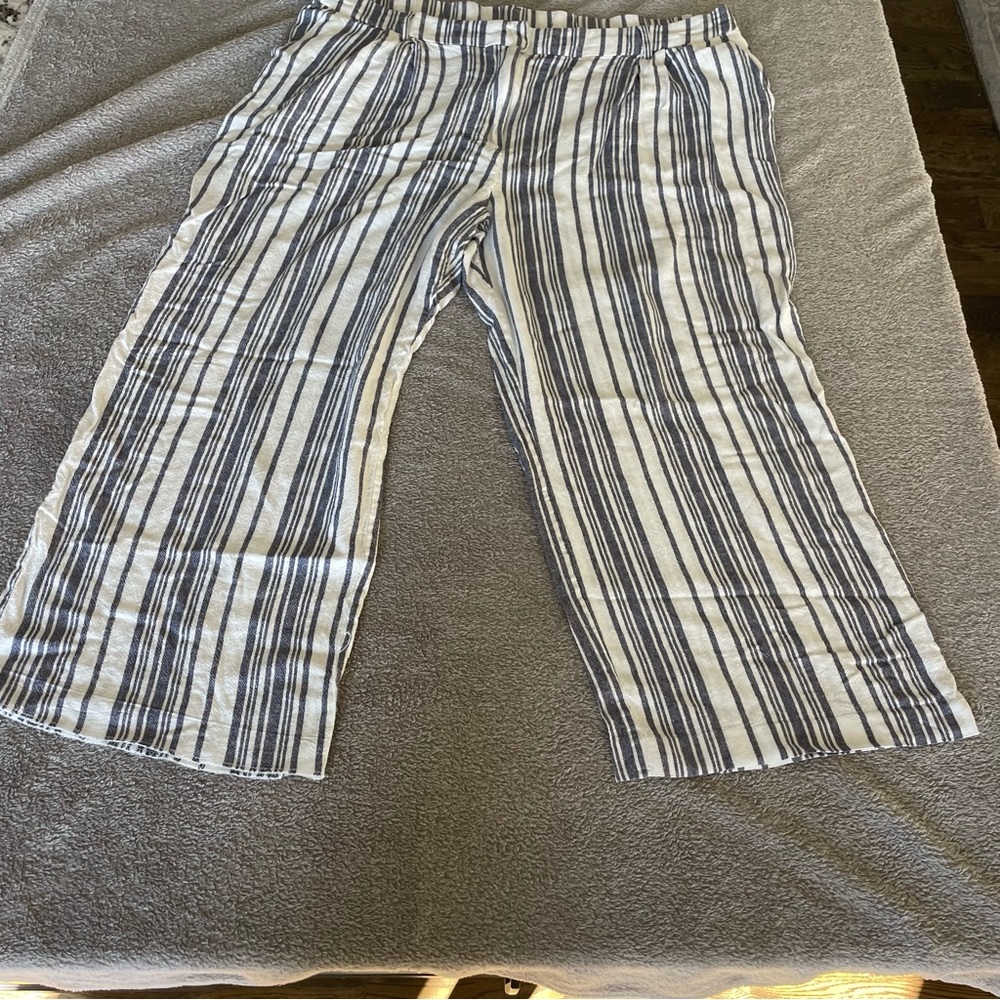 Blue Sol Blue and White Striped Linen Pants, Women’s Size 2X